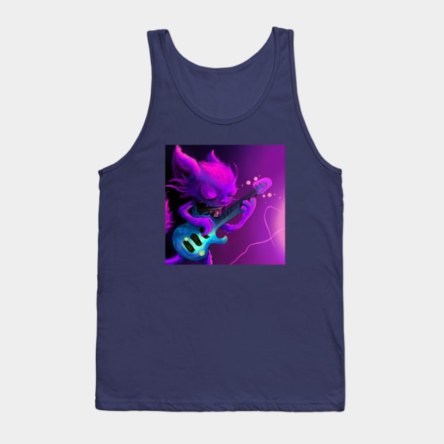 Purple Punk Rock Cat Shreds on the Electric Blue Guitar Tank Top by Star Scrunch